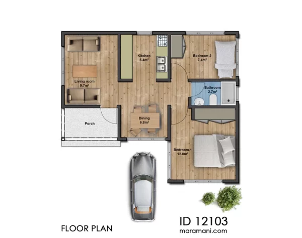 2 Bedroom House Plan - ID 12103 - Image 2
