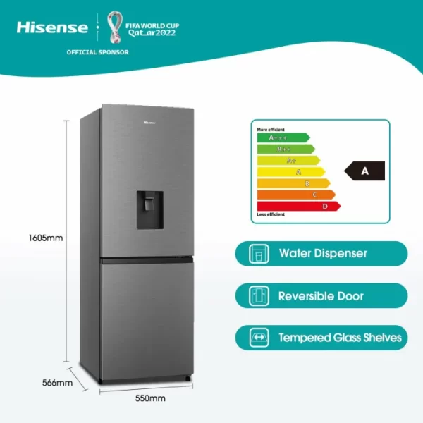 Hisense 222lt Fridge Freezer Inox H310BIT-WD - Image 7