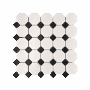 Tile Falcon Glazed Mosaic Victorian Matt Wht/Blk 56x56mm