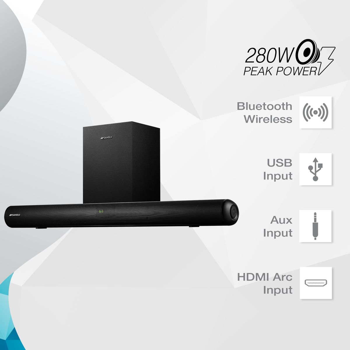 Sansui SN70 2.1 Bluetooth wireless Soundbar and Subwoofer - 70W - Image 4